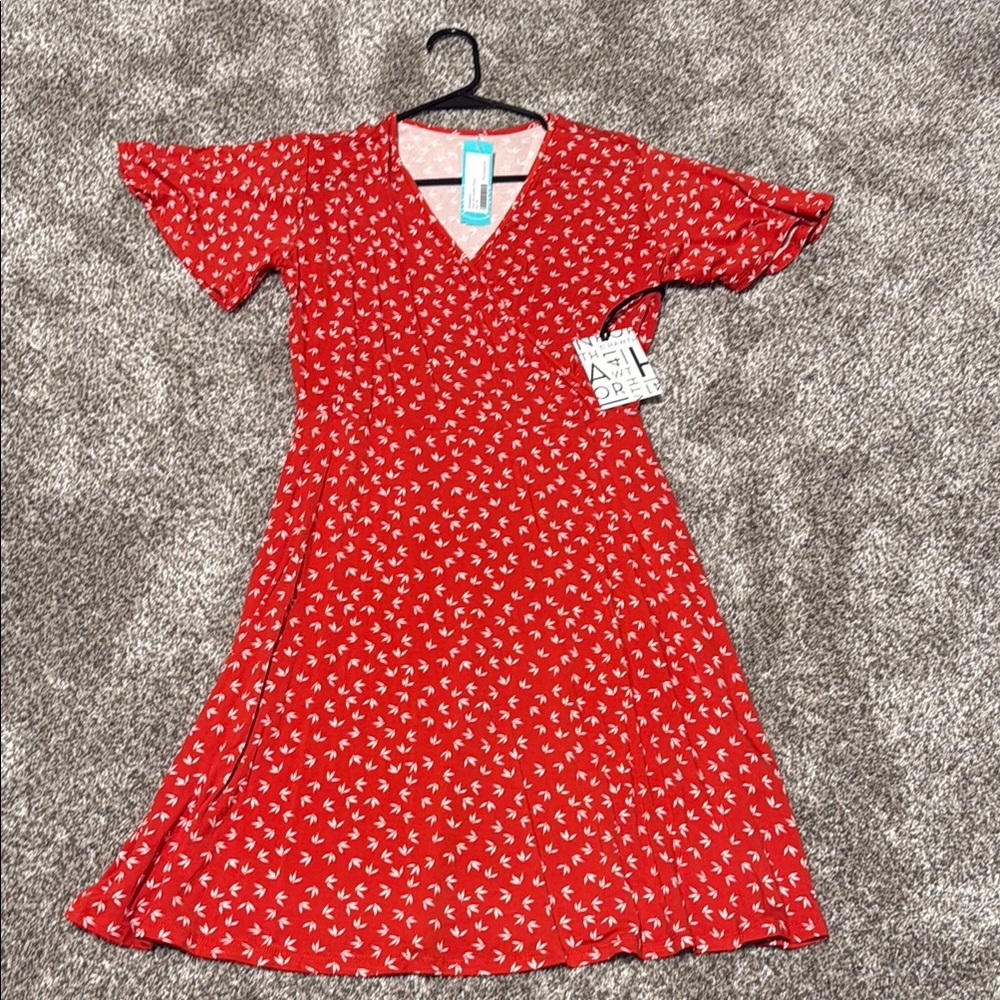 NWT Red Dress with White Patterns